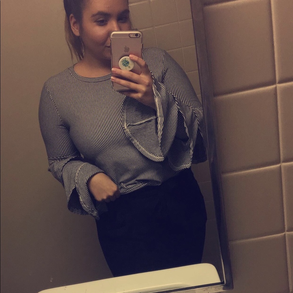 Long Sleeve Black and White Top